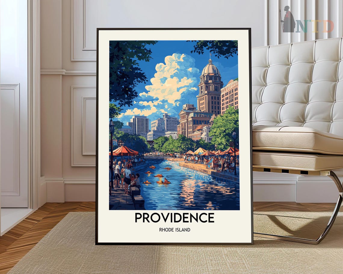 Providence Rhode Island Bustling Riverfront Cityscape Travel Poster