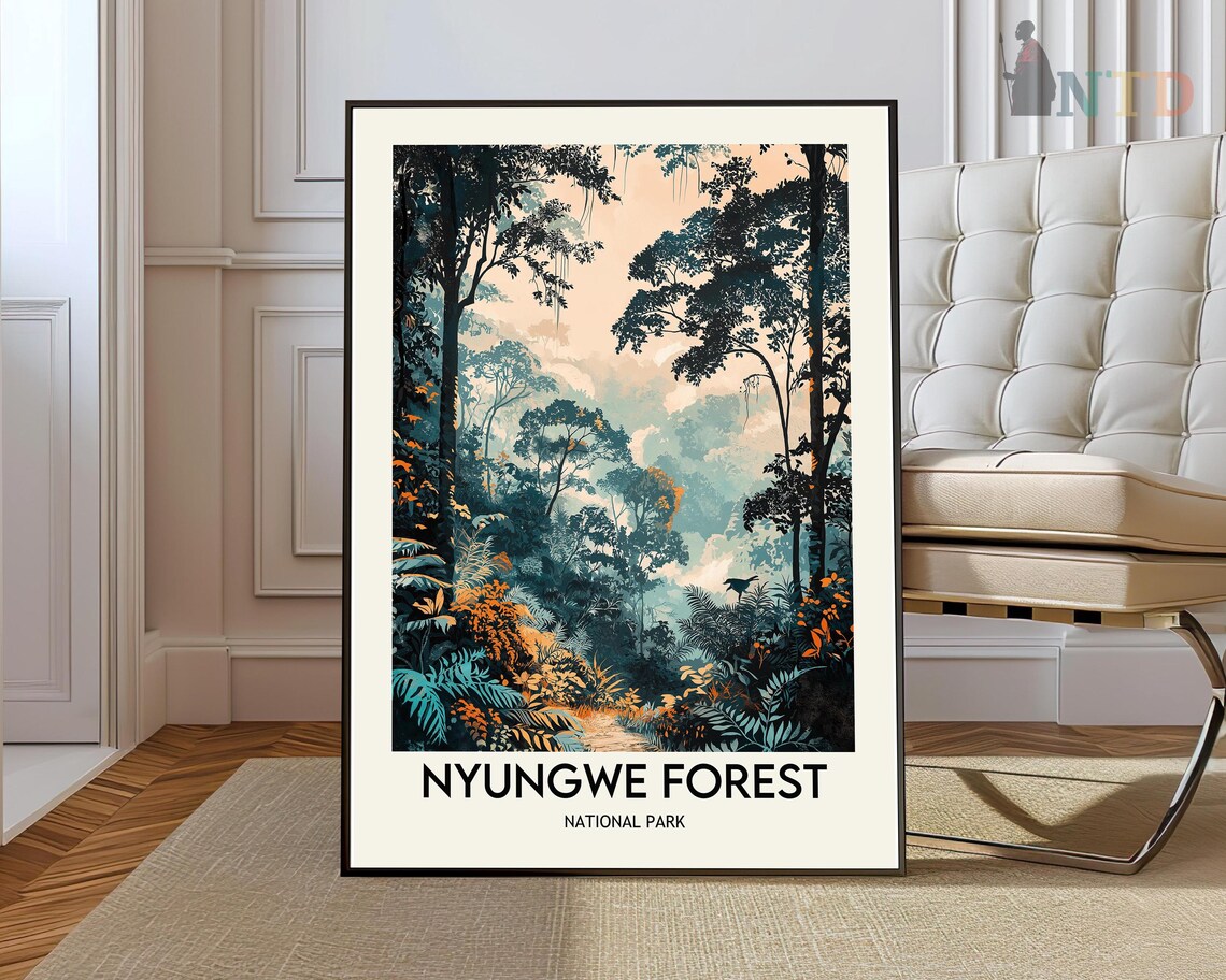 Nyungwe Forest National Park Rwanda Jungle Vintage Travel Poster