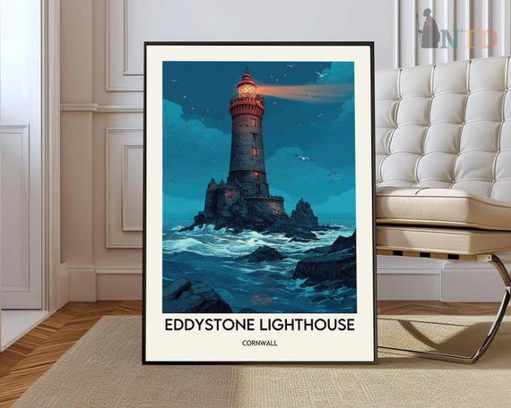 Eddystone Lighthouse Poster Wall Art Print Photo Devon