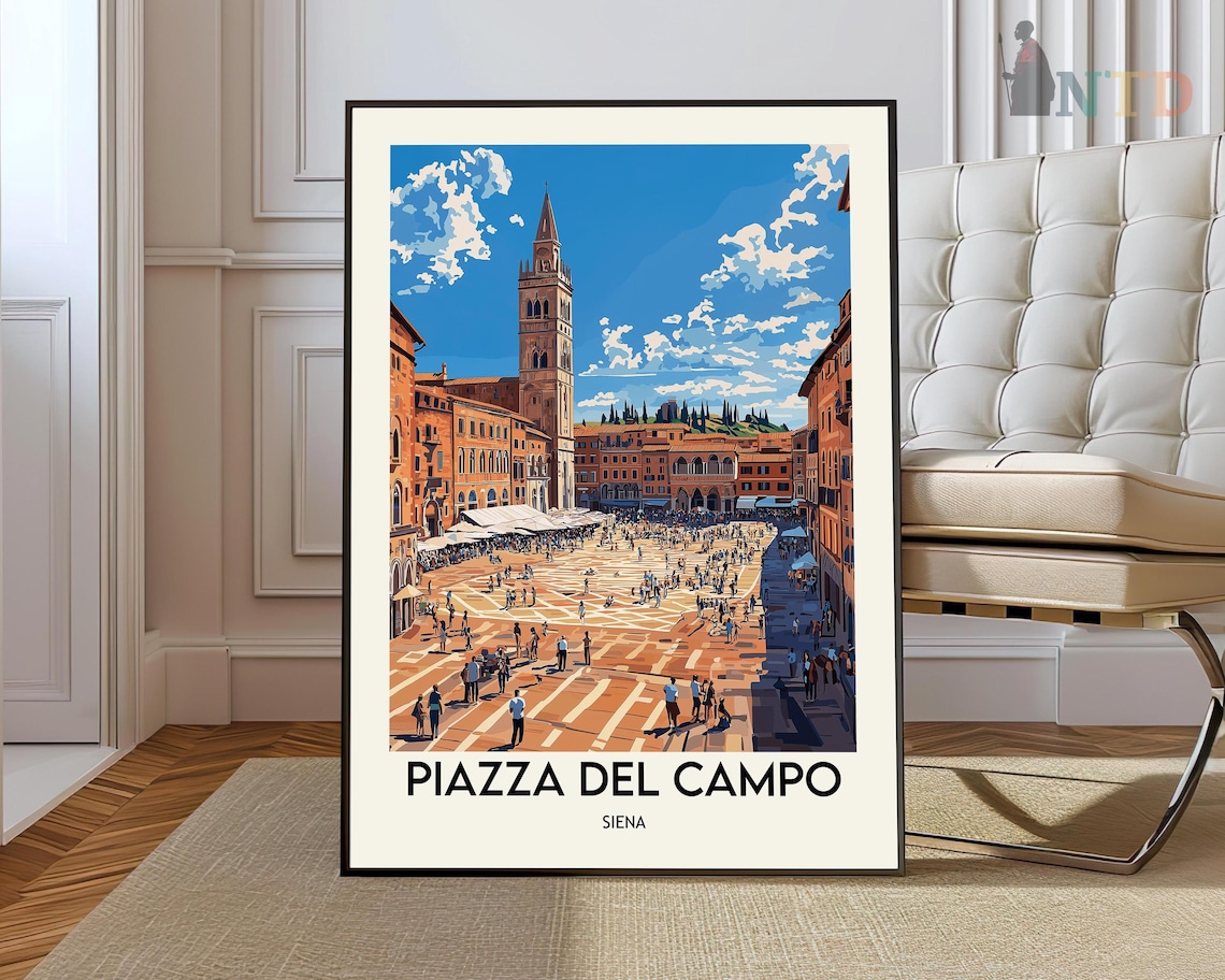 Piazza del Campo Siena Italy Lively Square Vintage Travel Poster