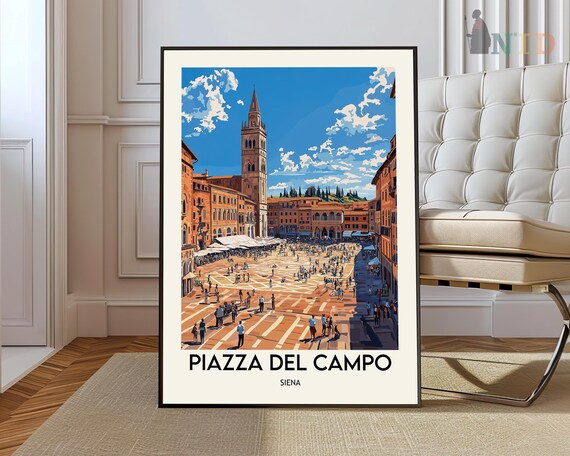 Piazza del Campo Siena Italy Lively Square Vintage Travel Poster