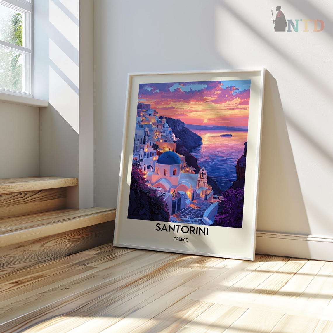 Santorini Blue Dome Evening Sky Village Lights Travel Poster - Image 3