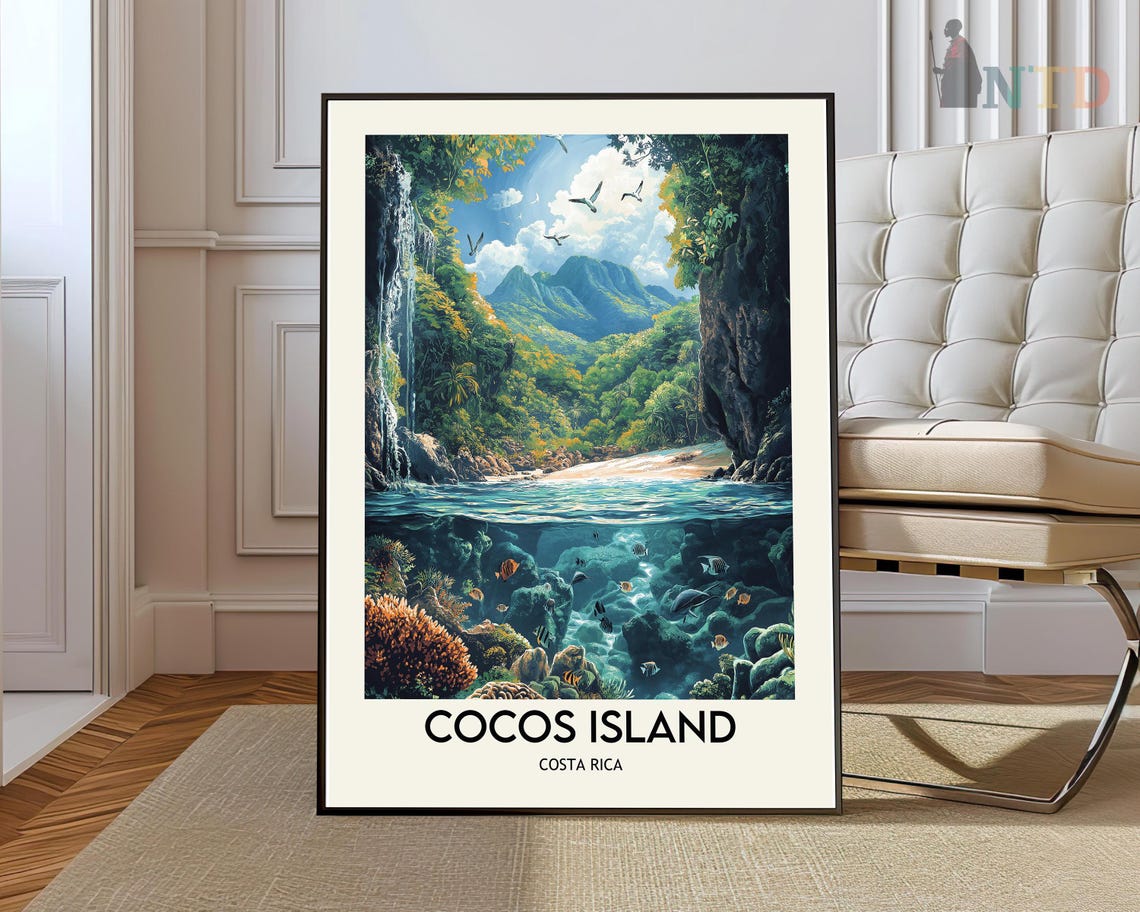 Cocos Island Costa Rica Underwater Coral Reef Jungle Travel Poster