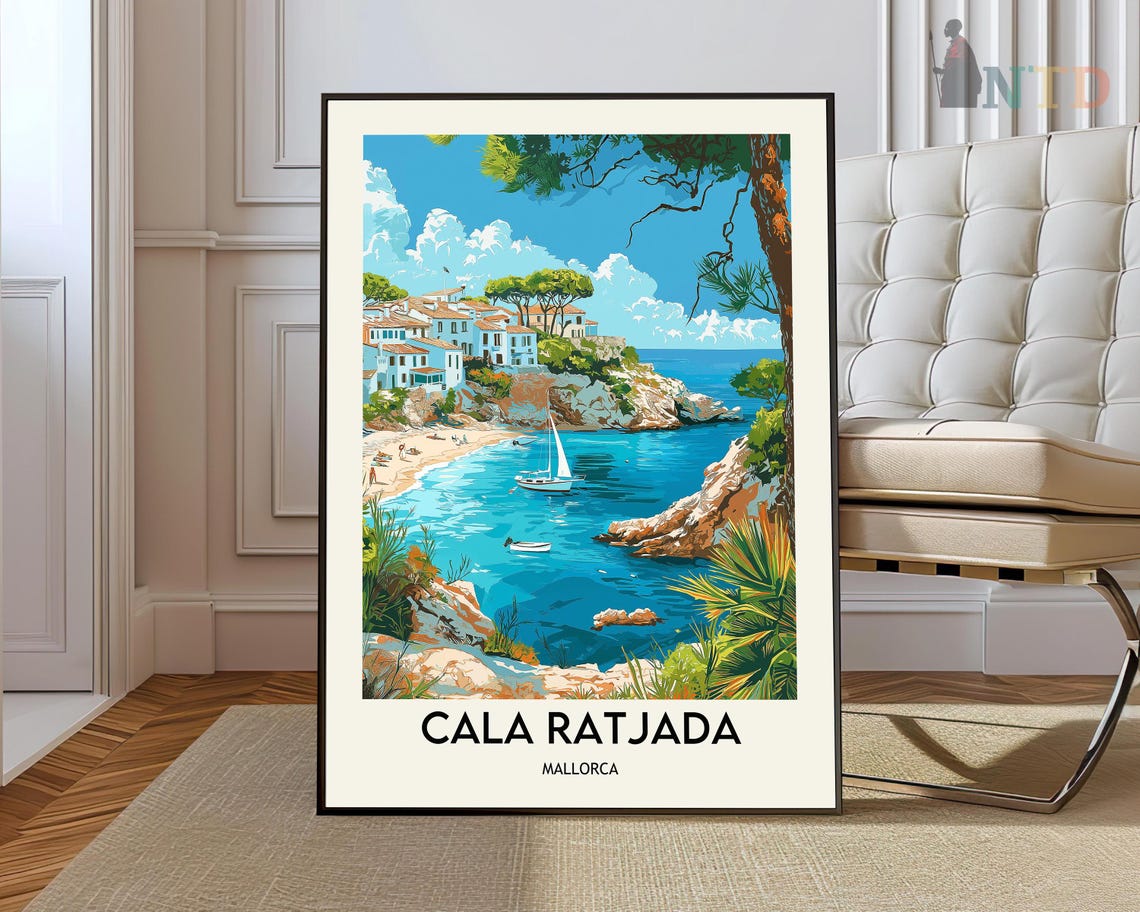 Cala Ratjada Mallorca Spain Vintage Style Coastal Travel Poster