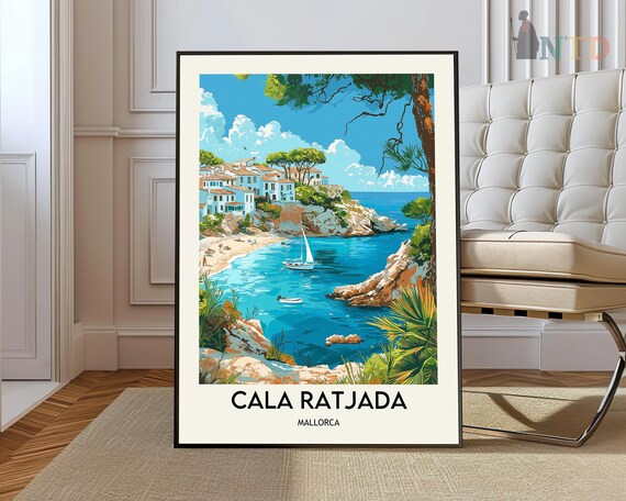 Cala Ratjada Mallorca Spain Vintage Style Coastal Travel Poster