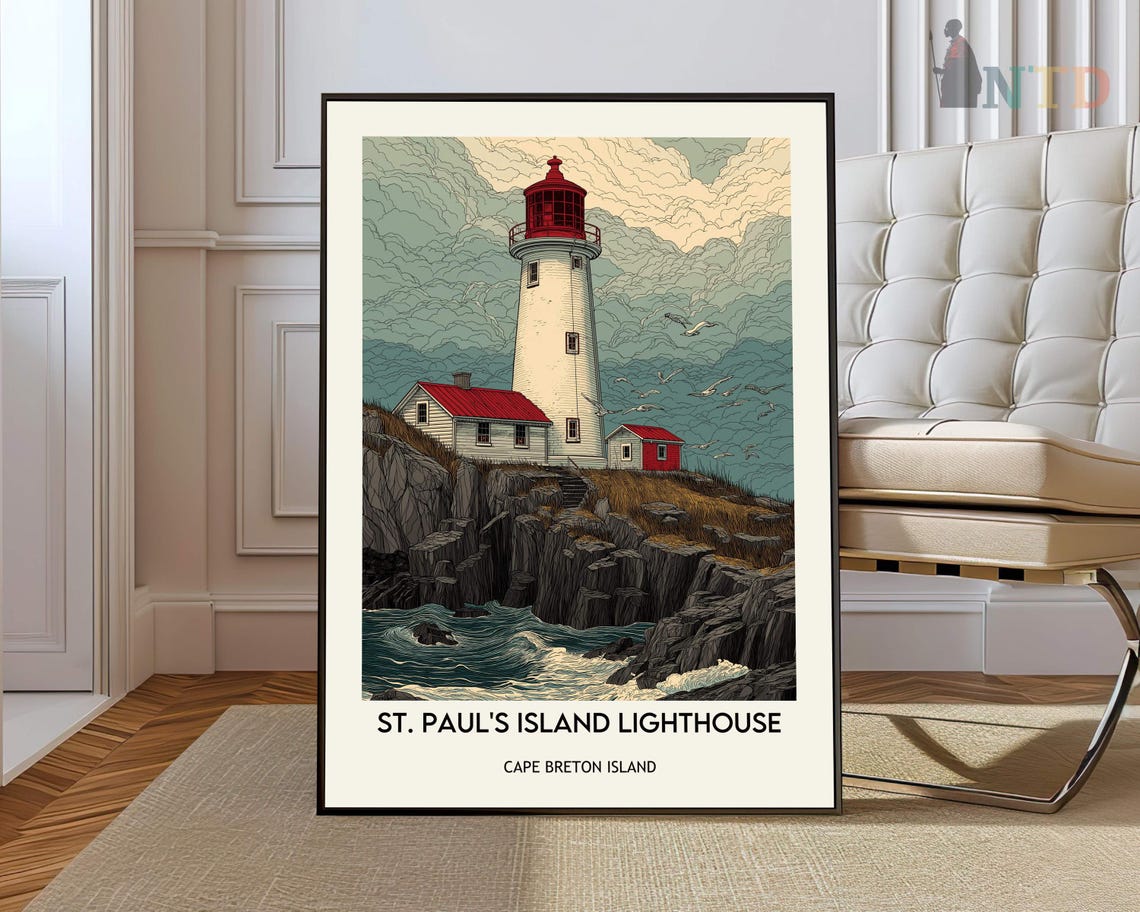 St. Paul's Island Lighthouse Cape Breton Coastal Travel Poster