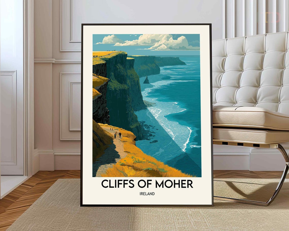 Cliffs Of Moher Ireland Coastal Cliffs Vintage Travel Art Print