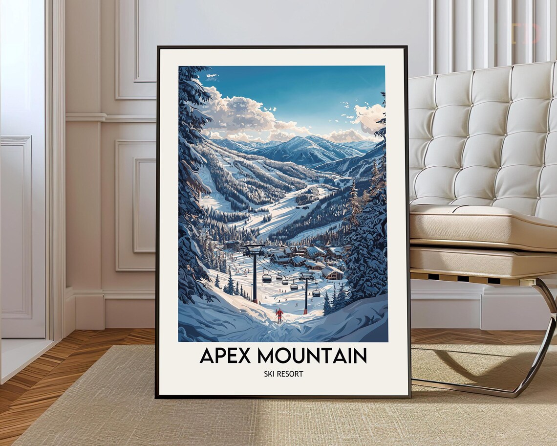 Apex Mountain Ski Resort Snow Slopes Chairlift Vintage Travel Poster