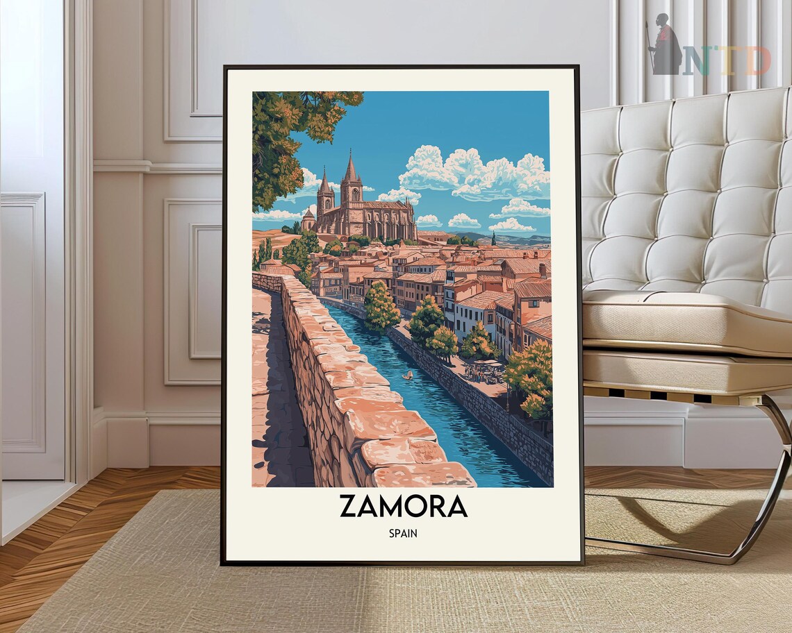Zamora Spain Cathedral Hilltop Vintage Style Travel Art Poster