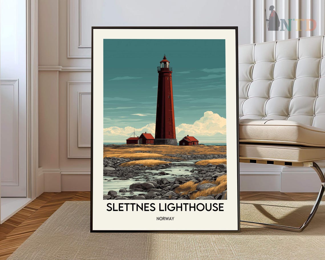 Slettnes Lighthouse Norway Tall Red Tower Arctic Coastline Poster