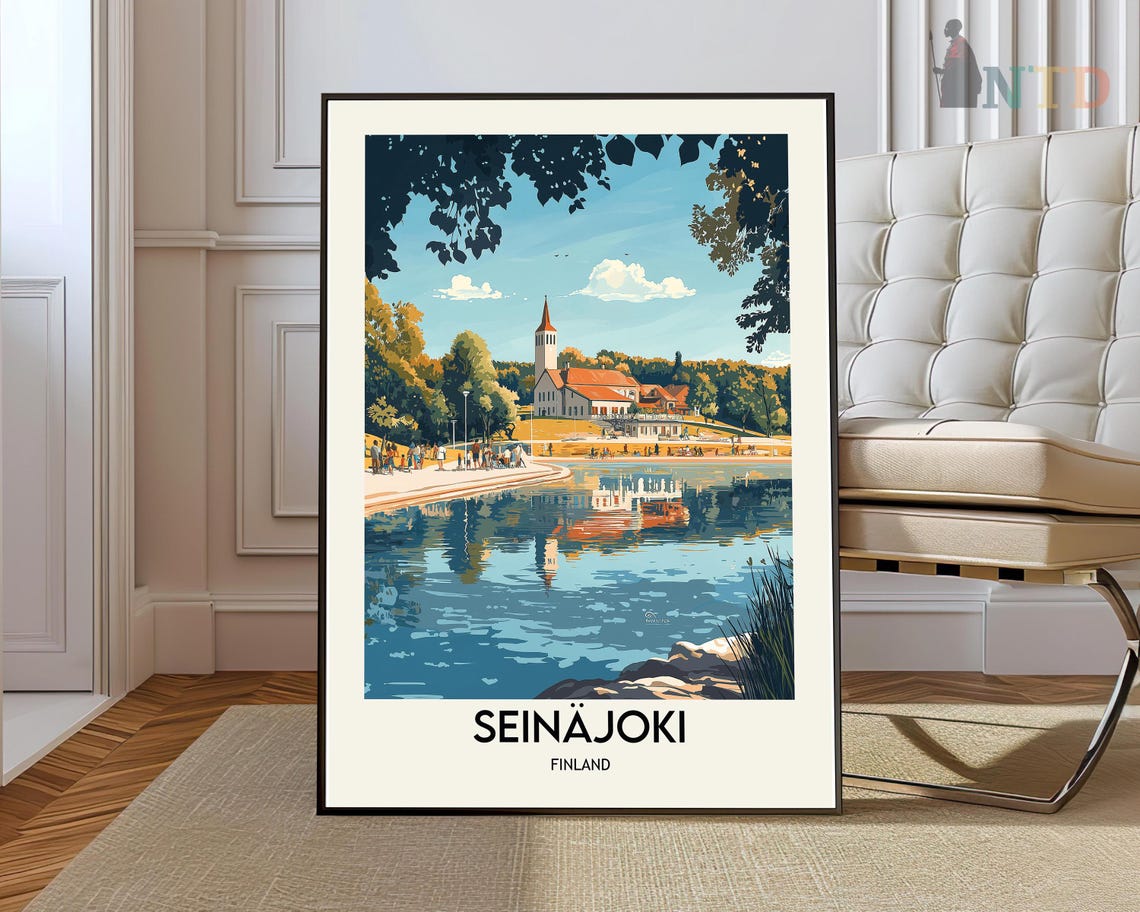Seinajoki Finland Lakeside Church Reflections Summer Travel Poster