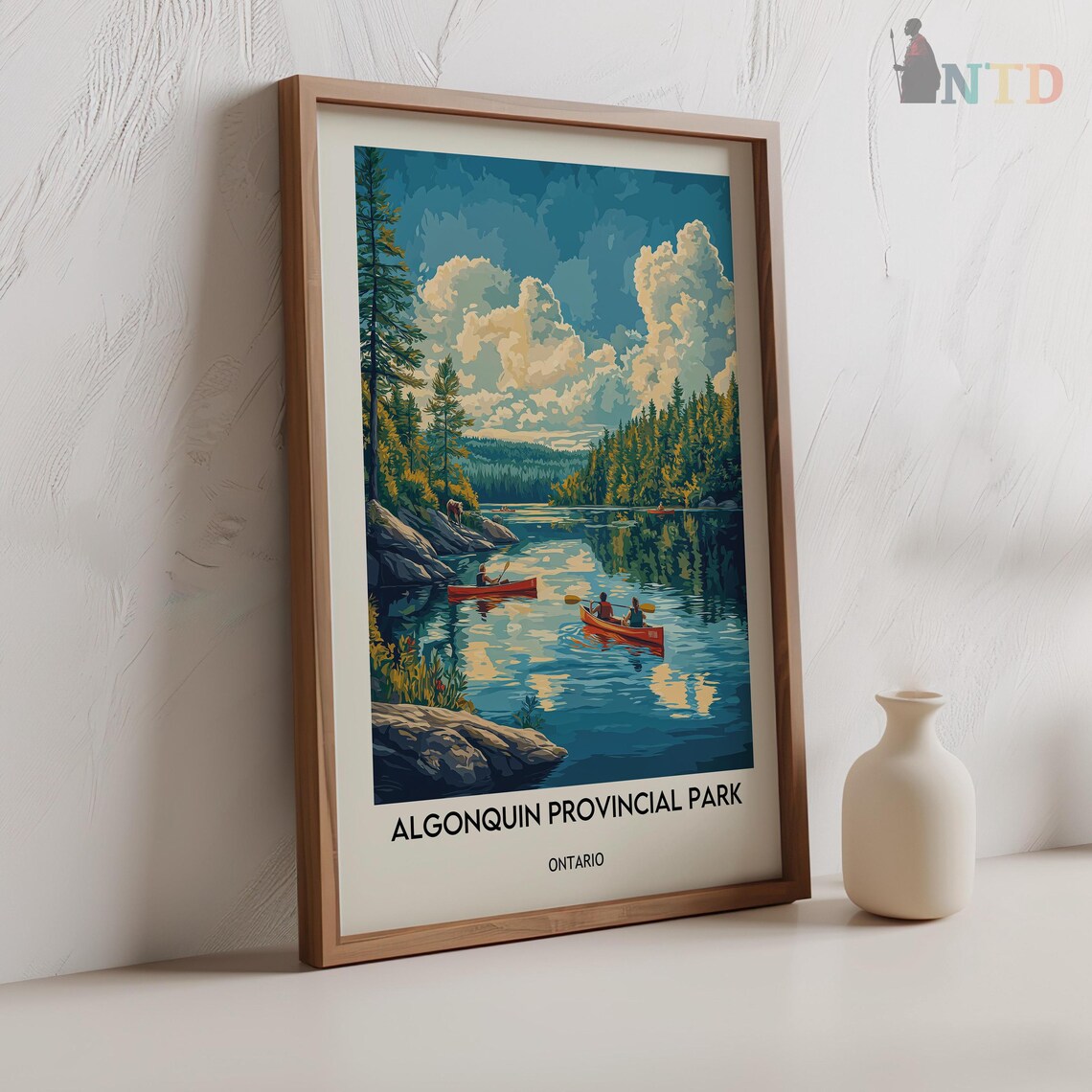 Red Canoes on a Mirror Lake Algonquin Provincial Park Travel Poster - Image 2