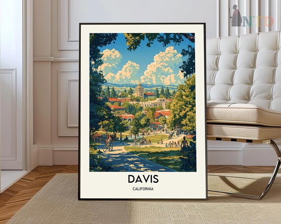 Davis California Sunny Bike Path Campus Vintage Travel Poster