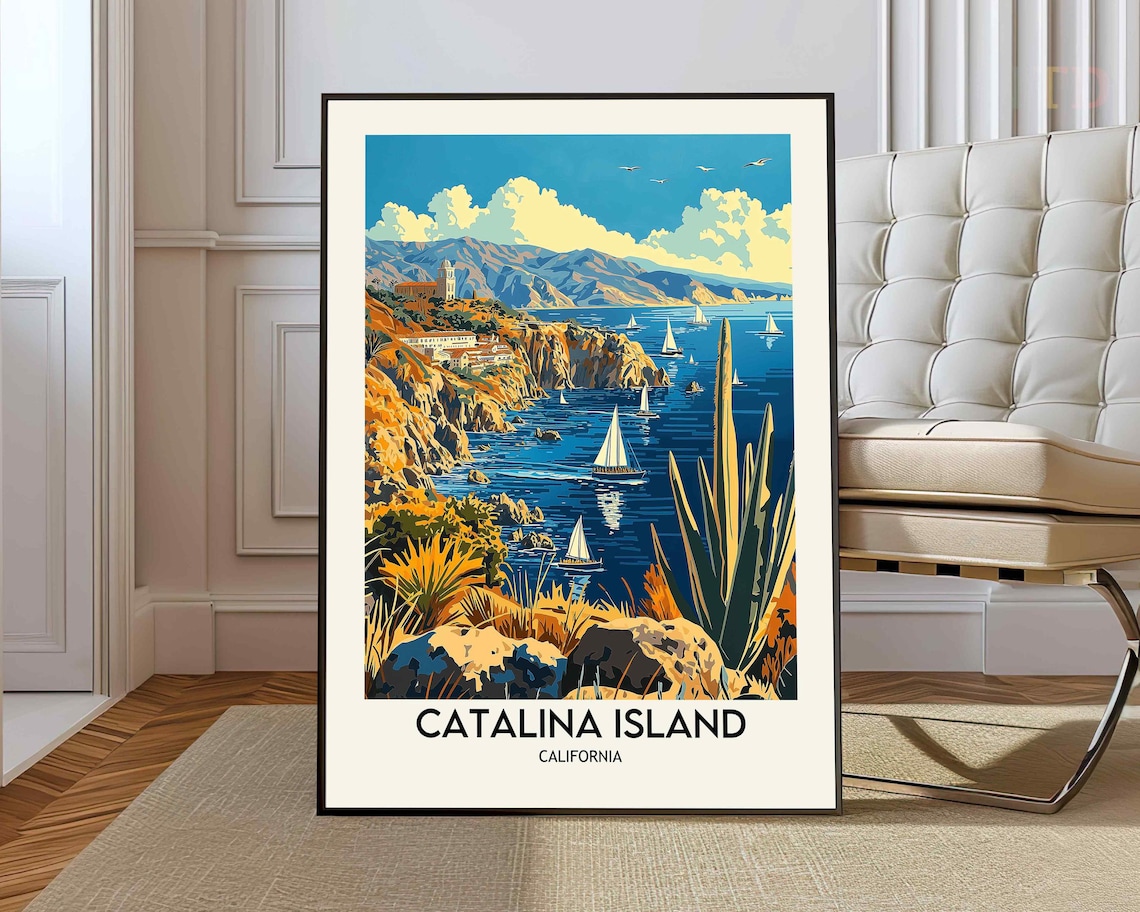 Catalina Island California Avalon Bay Sailboats Cliffs Poster