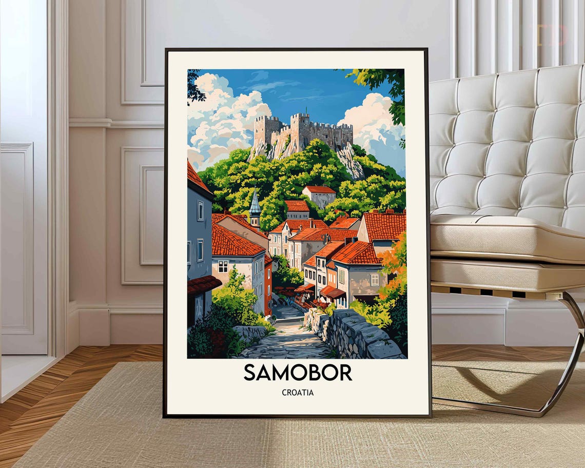 Samobor Croatia Castle Hill Old Town Red Roofs Valley Travel Poster