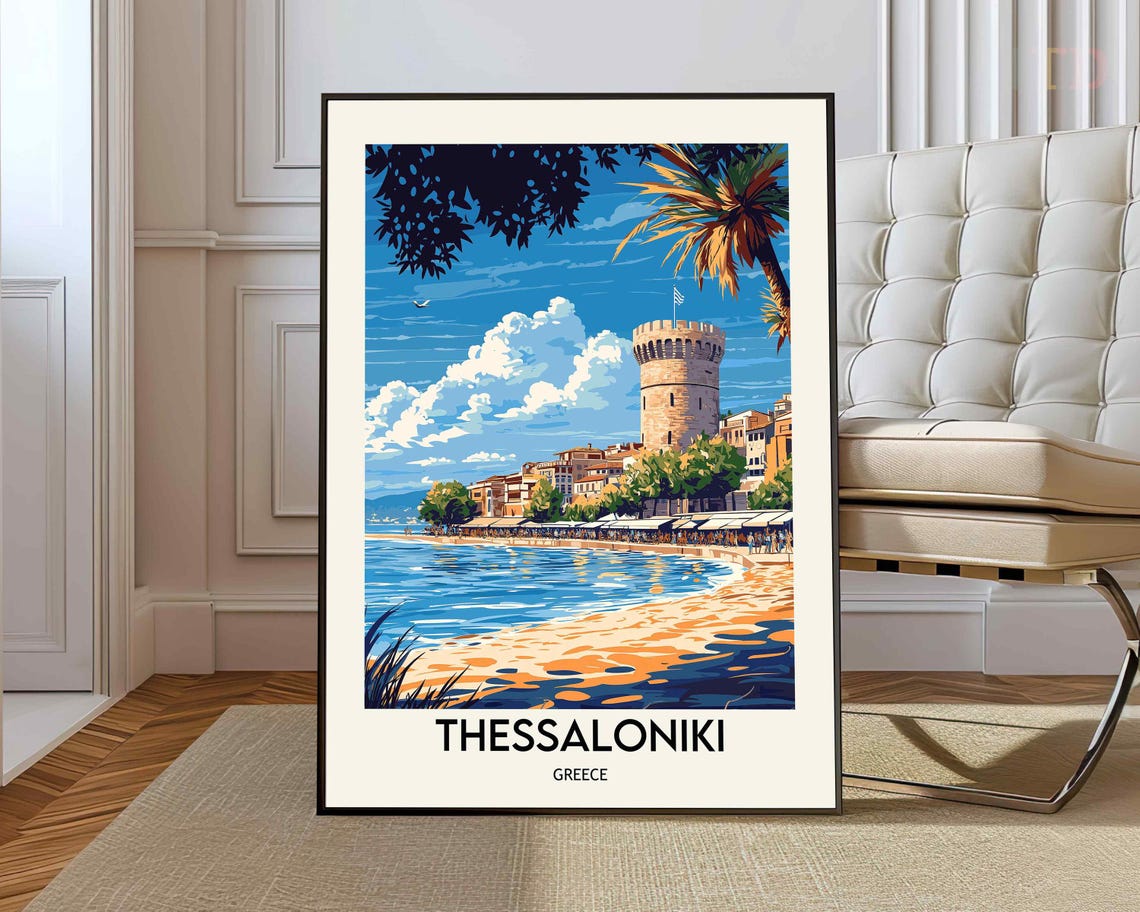 Thessaloniki Greece White Tower Waterfront Travel Art Poster