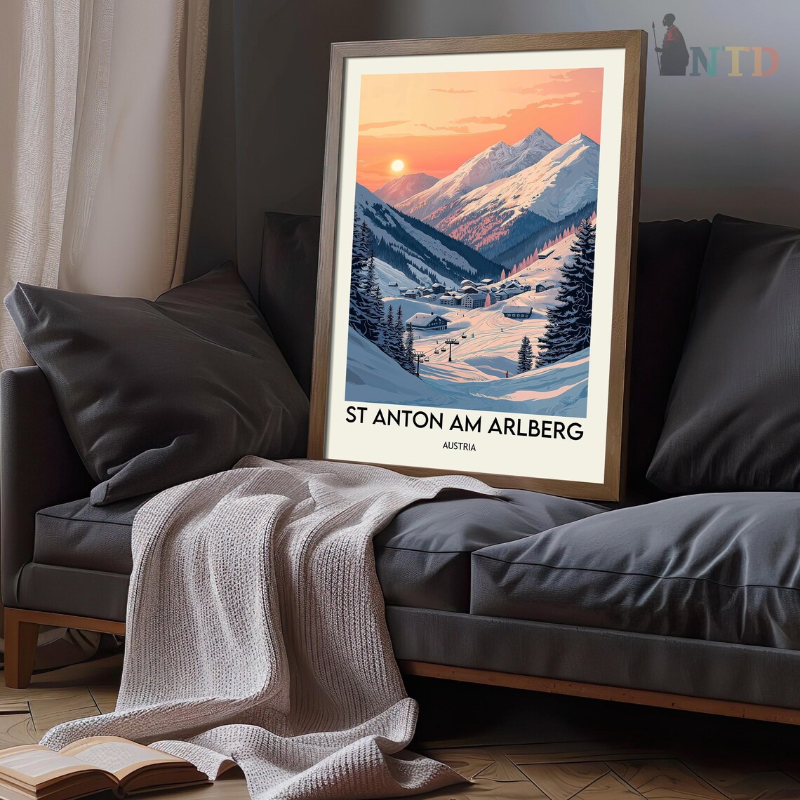 St Anton am Arlberg Orange Sunrise Over Ski Slopes Travel Poster - Image 2
