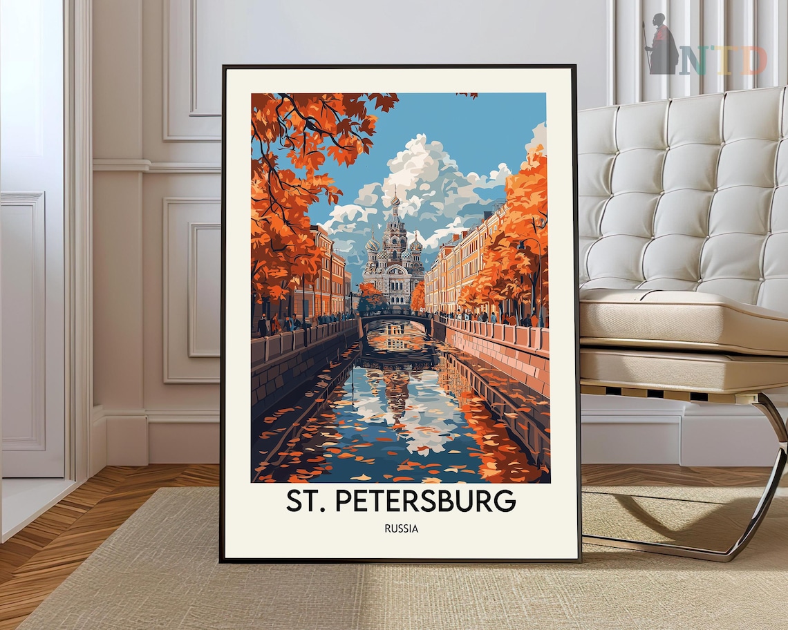 St. Petersburg Russia Canal Onion Dome Church Autumn Travel Poster