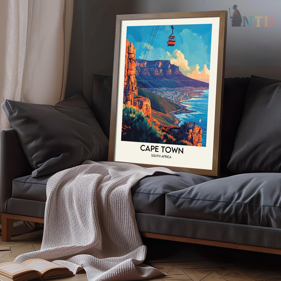 Cape Town Cable Car Sunset Cliffs Ocean Panorama Travel Poster - Image 3