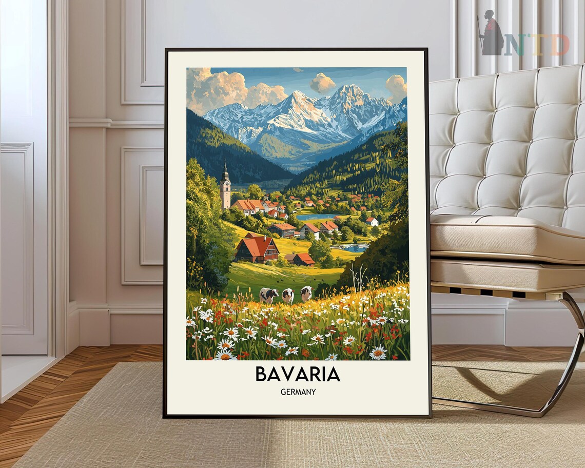 Bavarian Alps Travel Poster, Germany Wall Art