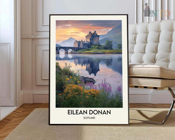 Eilean Donan Castle Art Print Eilean Donan Castle Wall Travel Poster England Wall Decor Eilean Donan Castle Wall Art Hang England Print