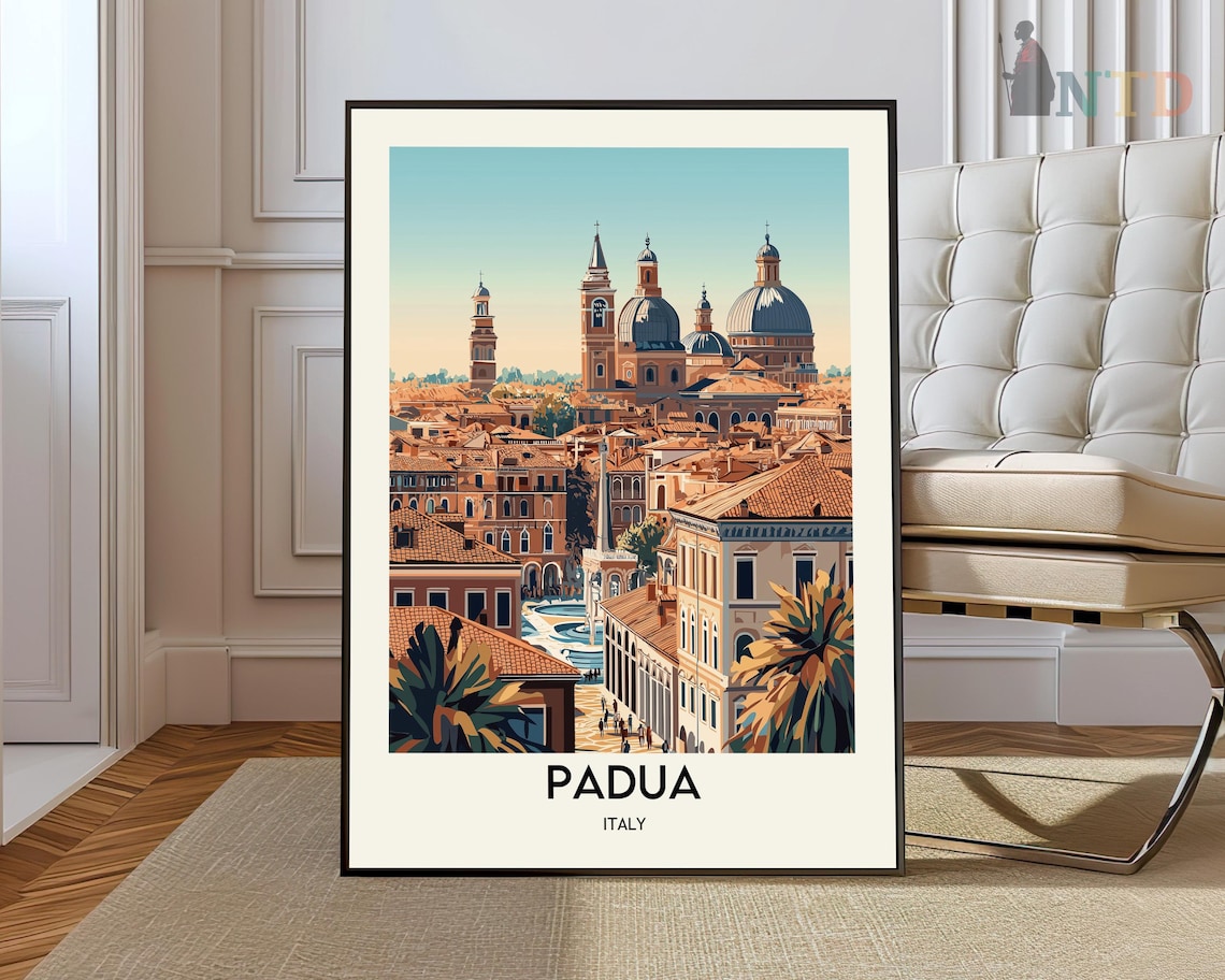 Padua Italy Skyline Of Domes And Towers At Sunset Travel Poster