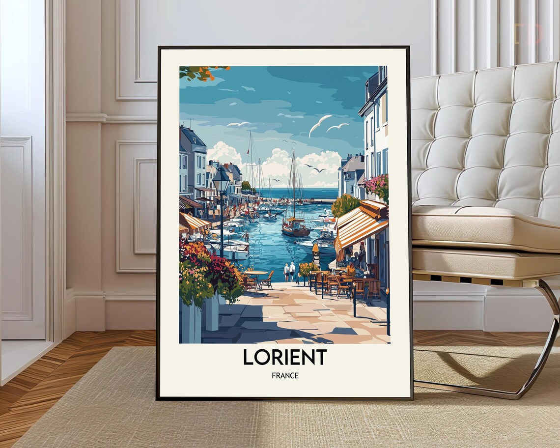 Lorient France Port Marina Cafes Terrace Coast Scene Travel Poster