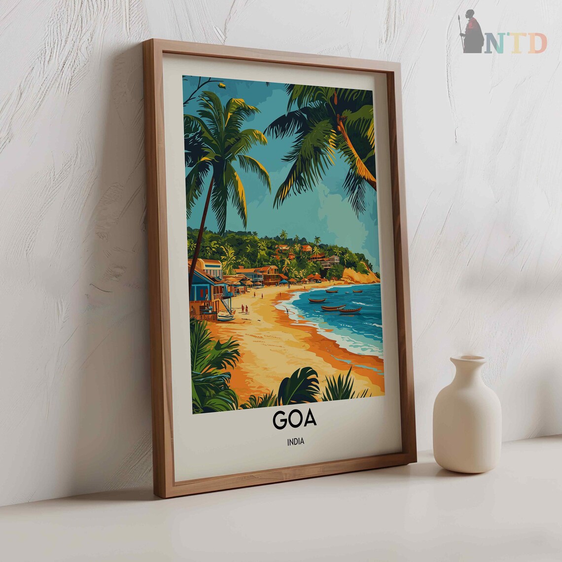 Goa India Palm Fringed Beach With Wooden Fishing Boats Poster - Image 2