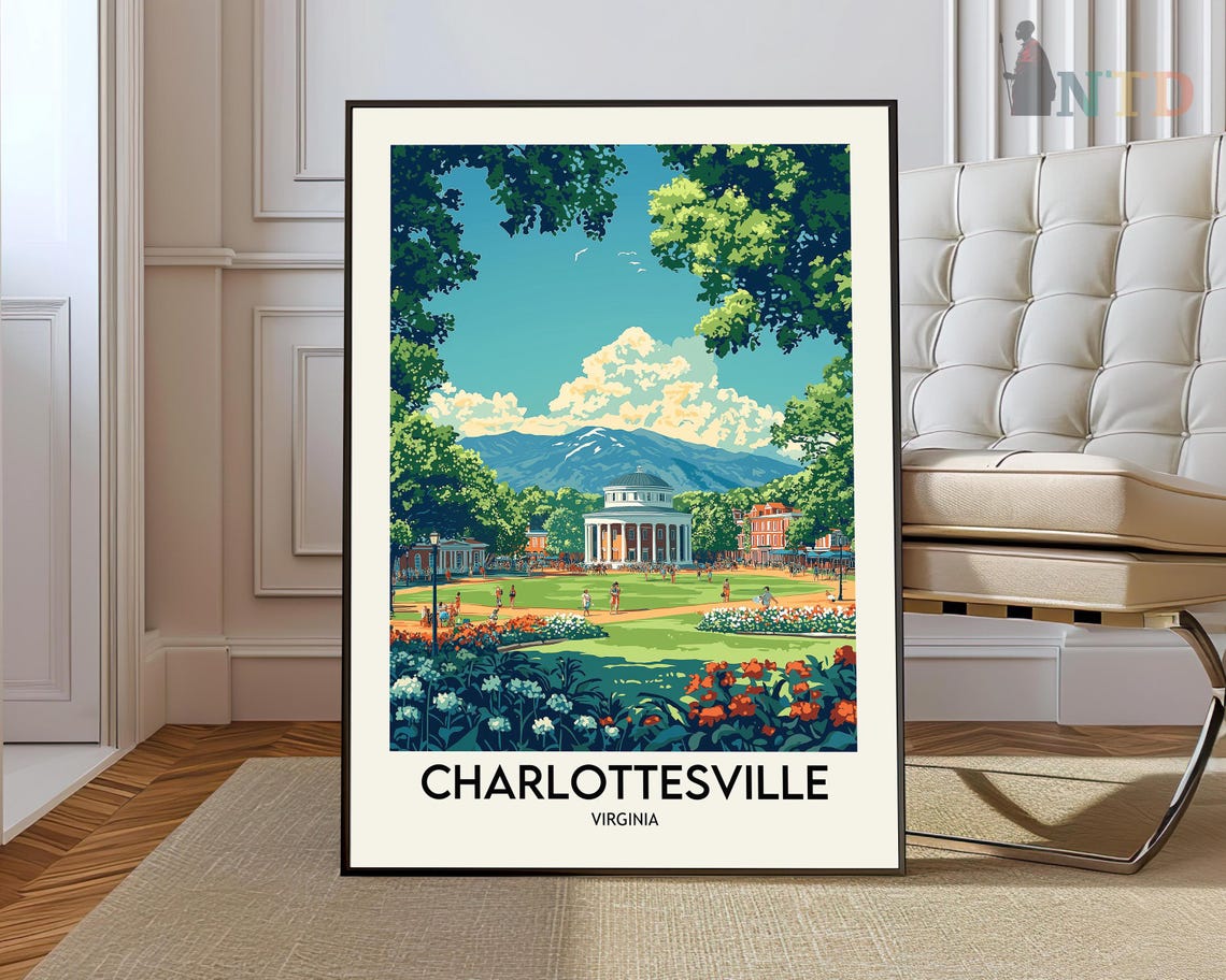 Charlottesville Virginia Travel Poster University Rotunda Lawn Art