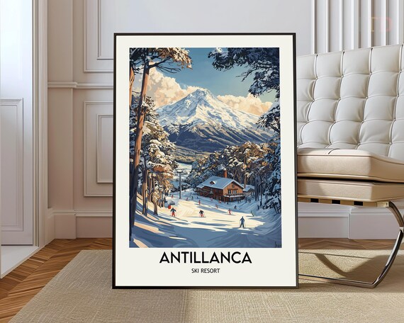 Antillanca Chile Ski Resort Slopes Mountain Peak Lodge Vintage Poster