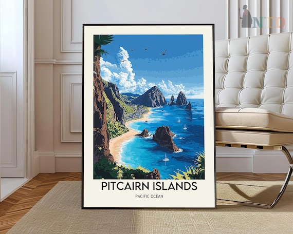 Pitcairn Islands Pacific Ocean Cliffs Sea Stacks Travel Poster
