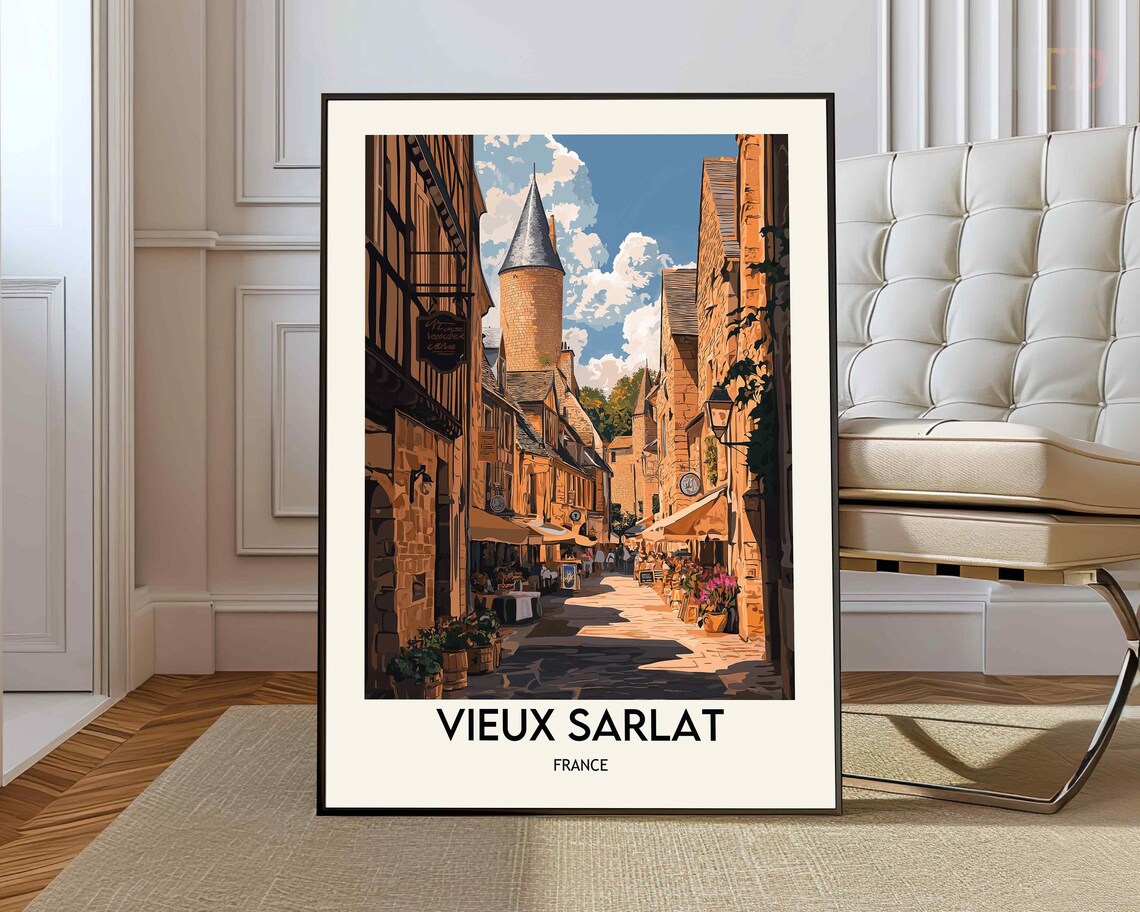 Vieux Sarlat Travel Poster, France Wall Art Print