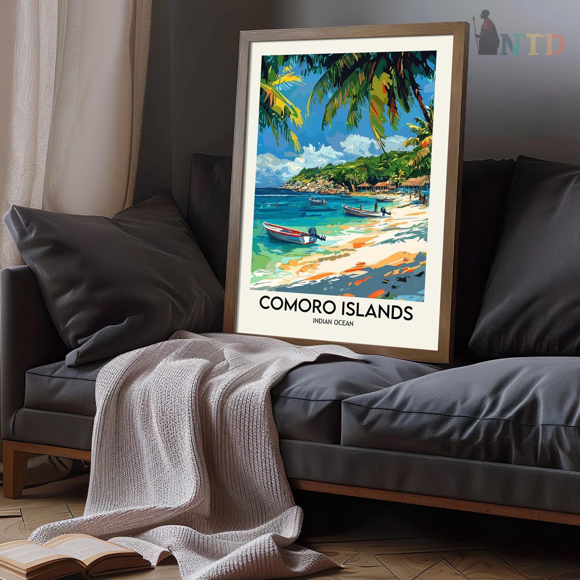 Comoro Islands Indian Ocean Tropical Beach Palm Fronds Fishing Poster - Image 3