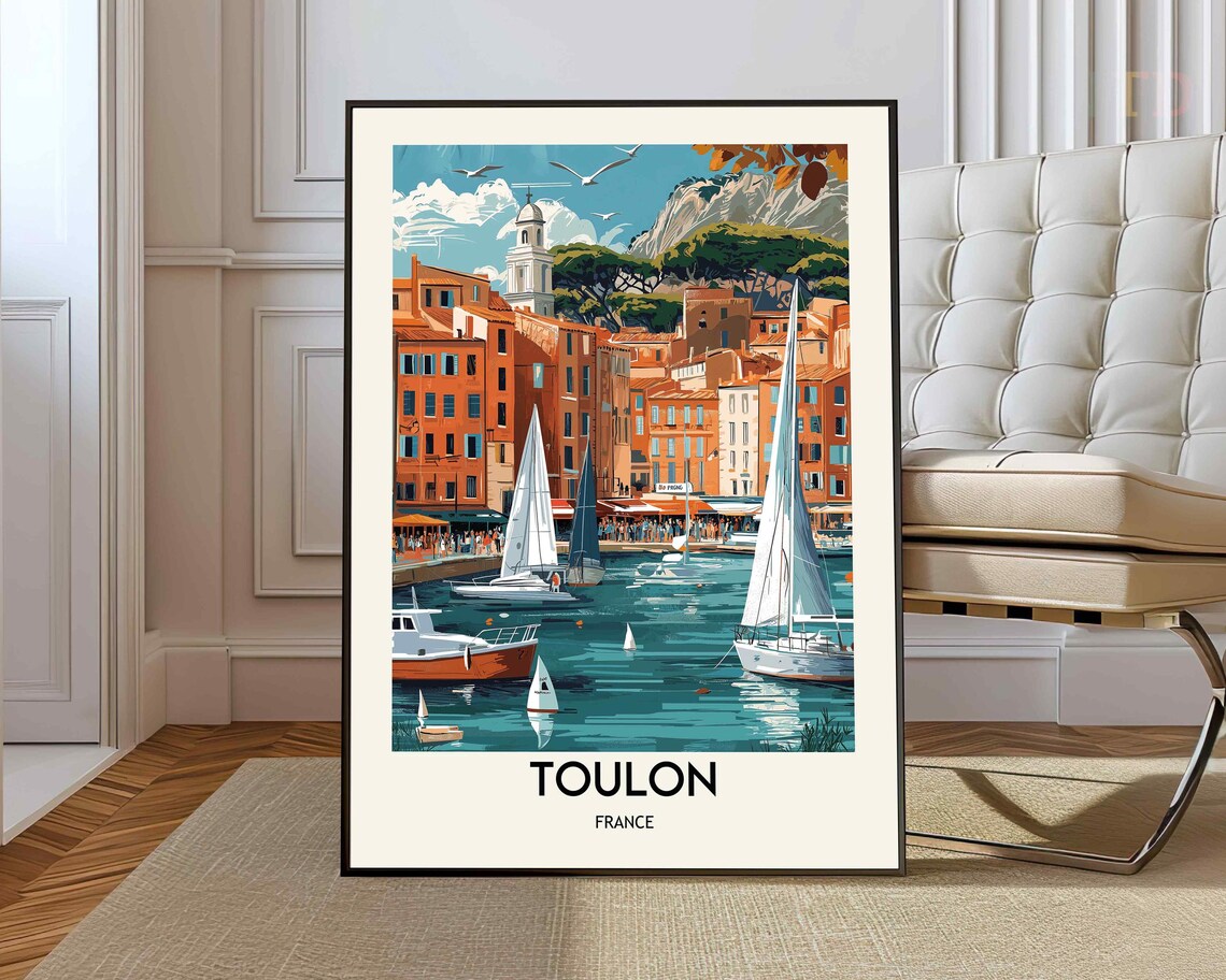 Toulon France Old Harbor Sailboats Summer Vintage Travel Poster