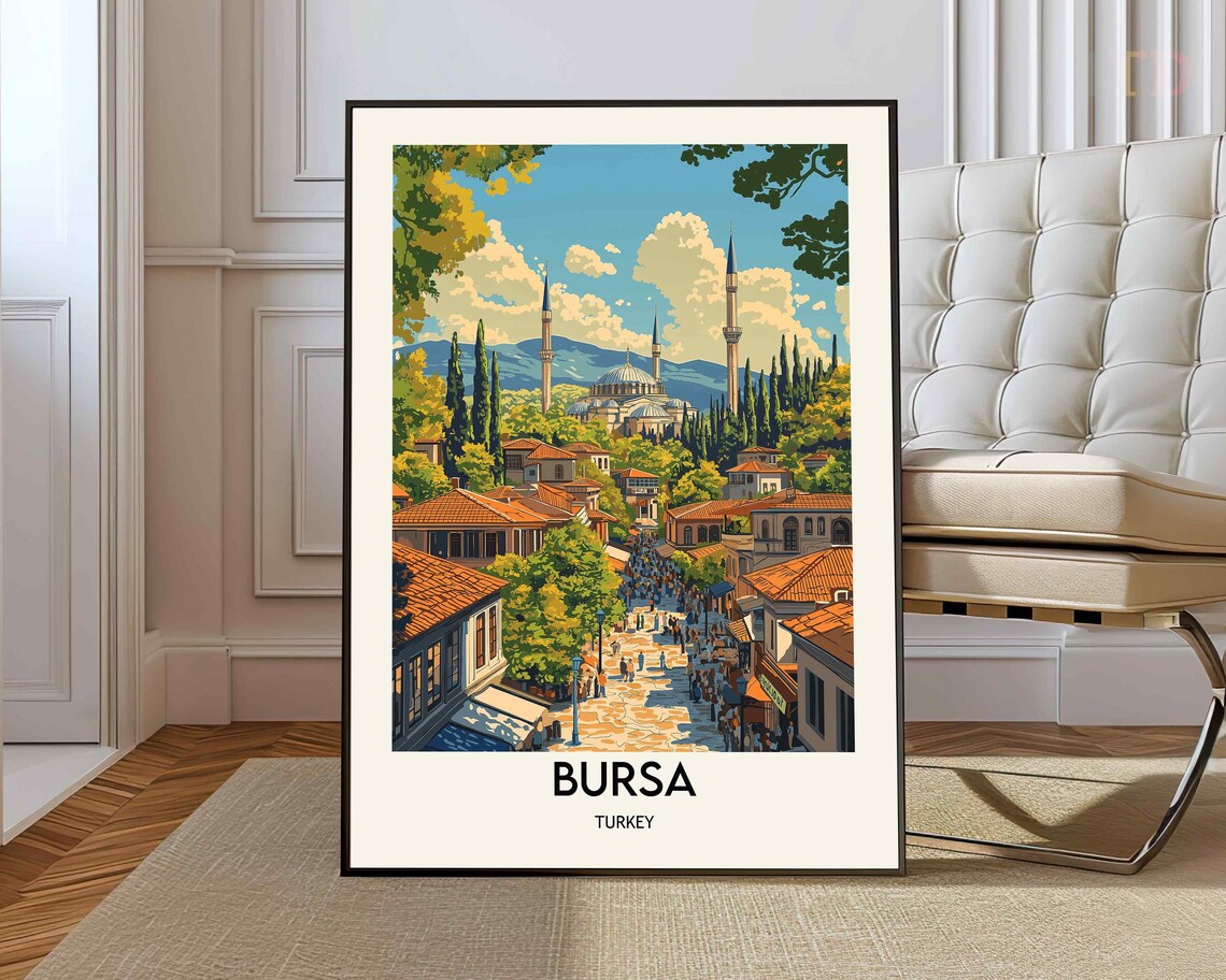 Bursa Turkey Vintage Travel Mosque Domes Old Town Street Art Poster