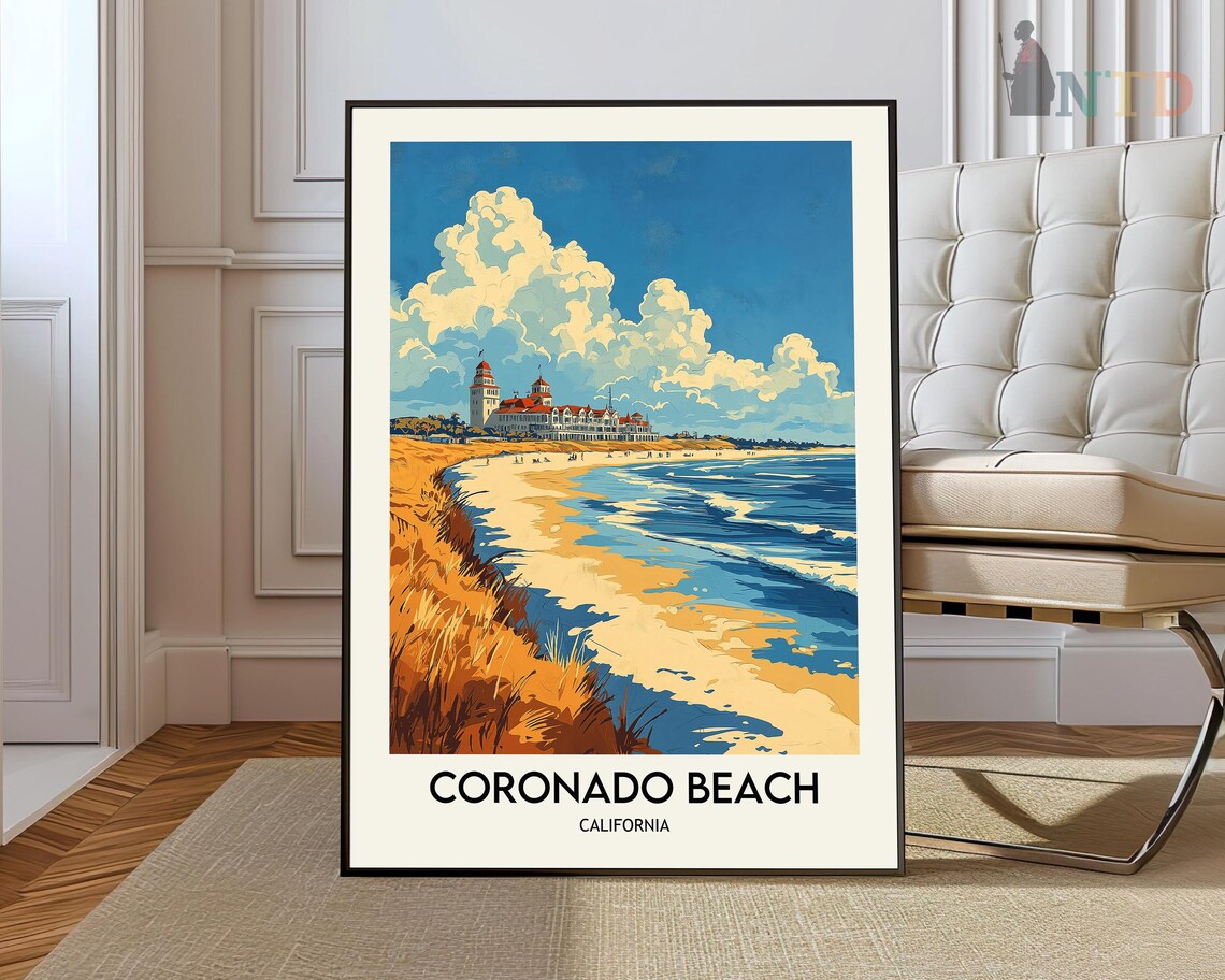 Historic Hotel on Golden Sands Coronado Beach California Travel Poster