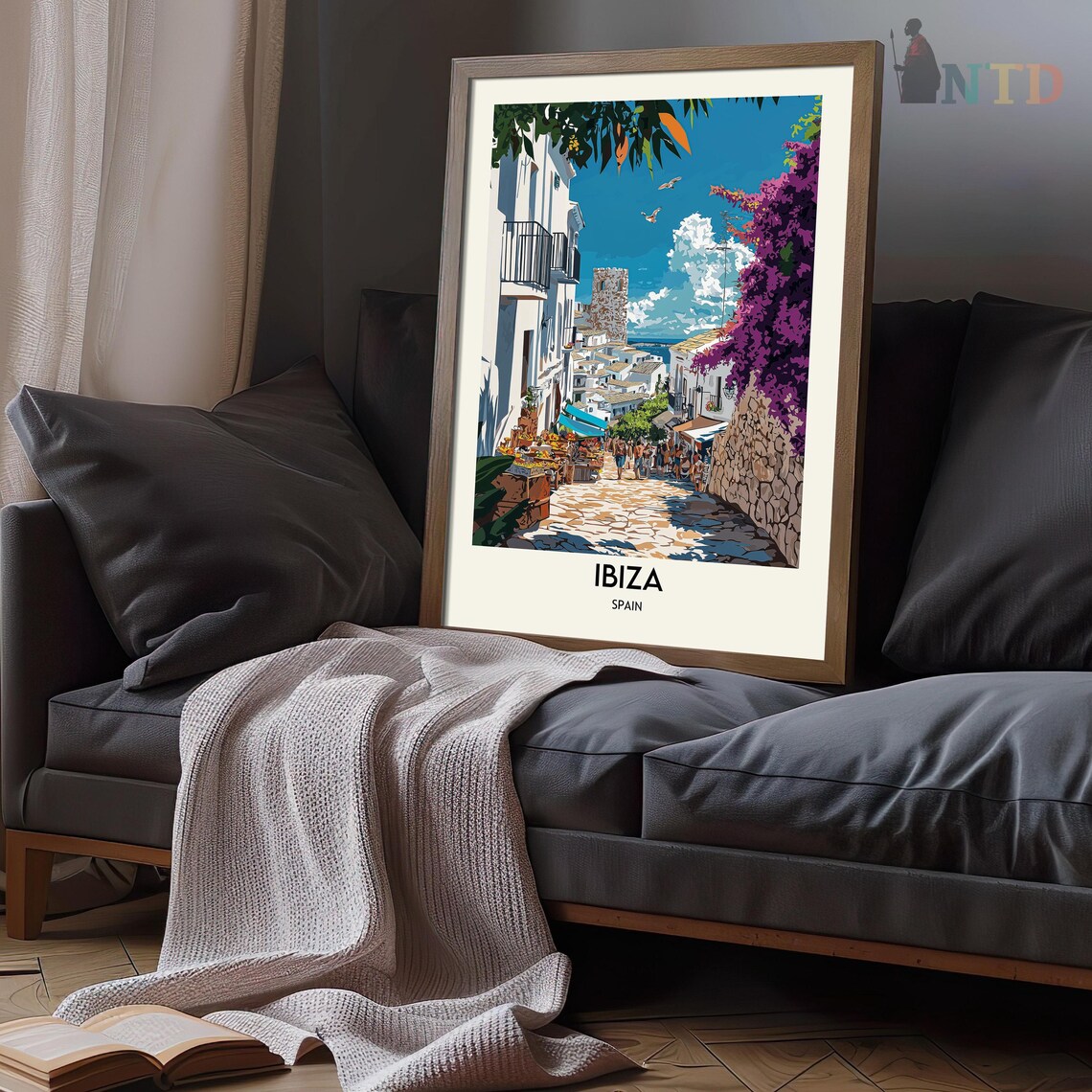 Ibiza Spain Cobblestone Market Street Whitewashed Town Travel Poster - Image 3