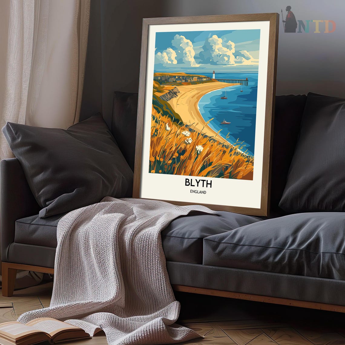 Blyth England Coastal Beach Lighthouse Pier Seaside Town Travel Poster - Image 3
