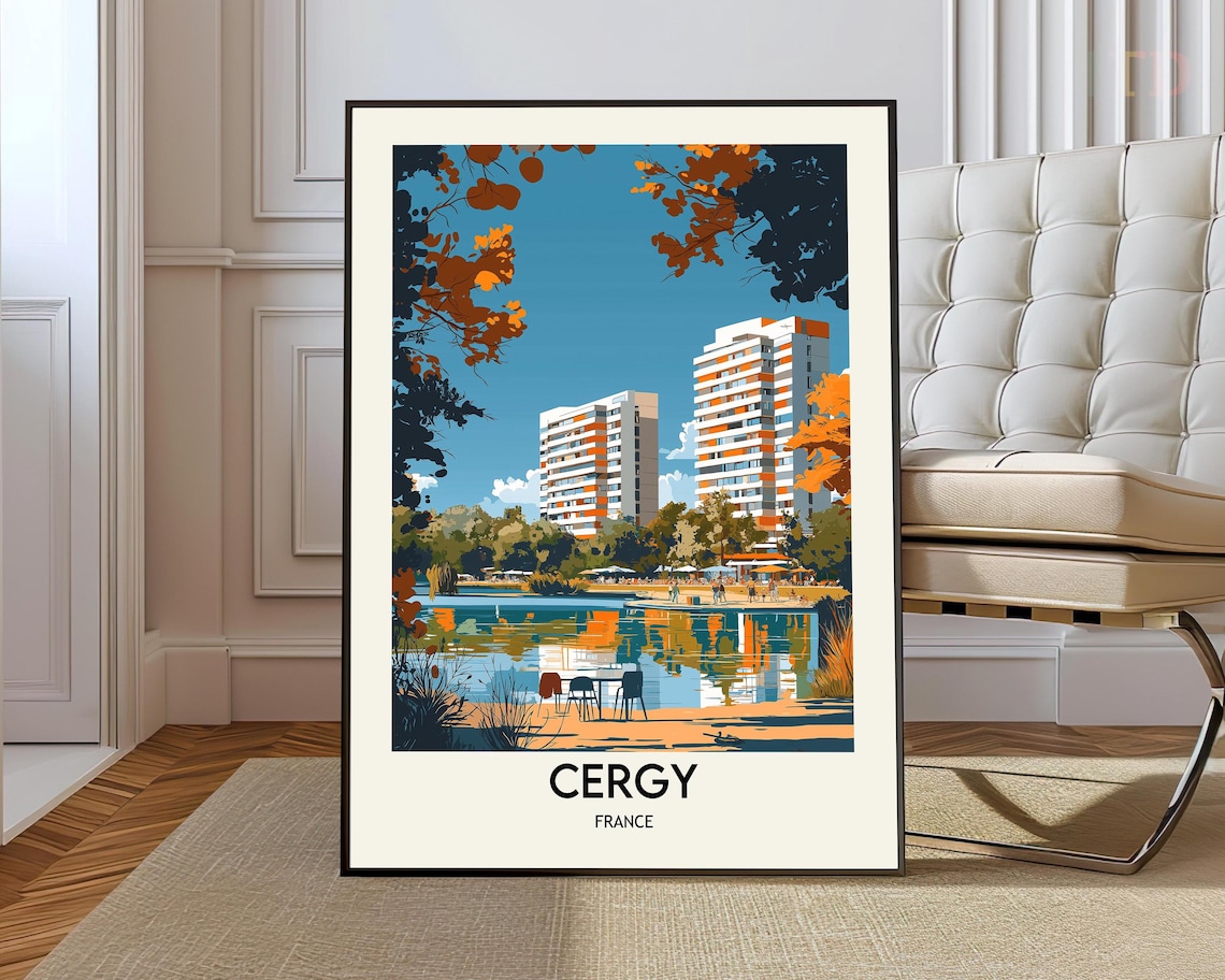 Cergy France Autumn Lake View with Residential Towers Poster