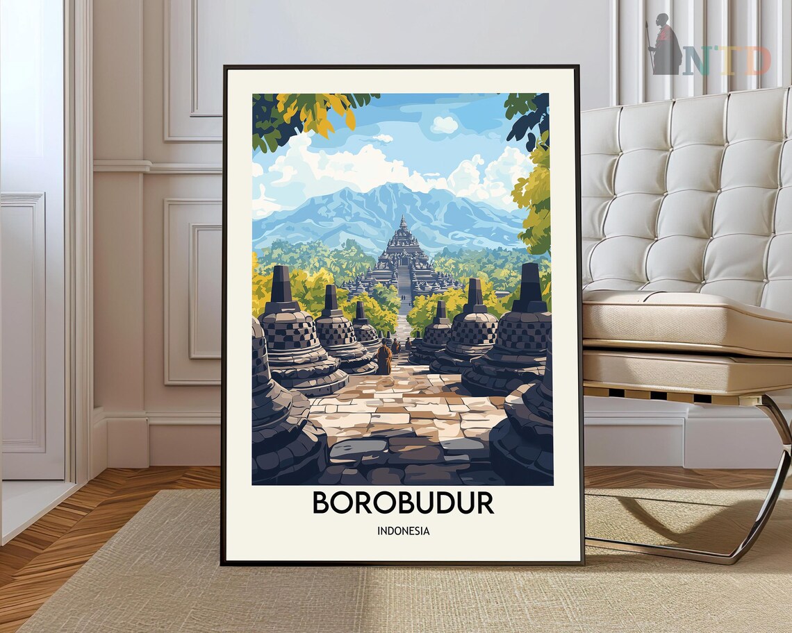 Borobudur Indonesia Ancient Buddhist Temple Stupas Travel Poster