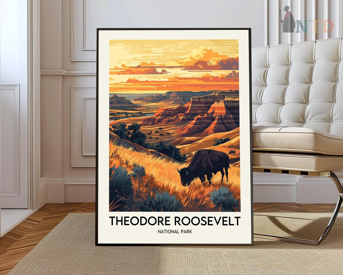 Theodore Roosevelt National Park Lone Bison Sunset View Poster