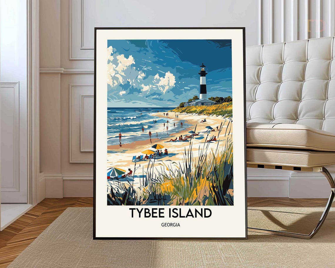 Tybee Island Georgia Lighthouse Beach Day Vintage Travel Poster