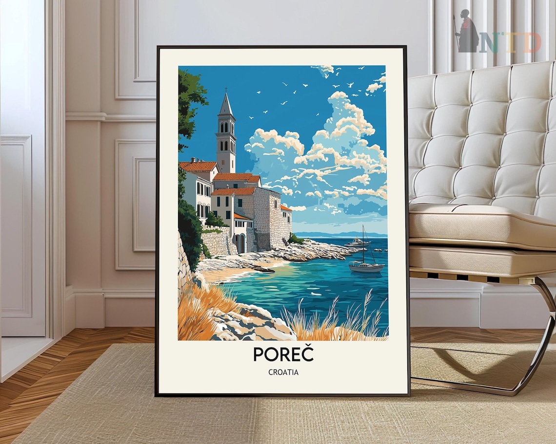 Porec Croatia Adriatic Coast Church Tower Seaside Travel Poster