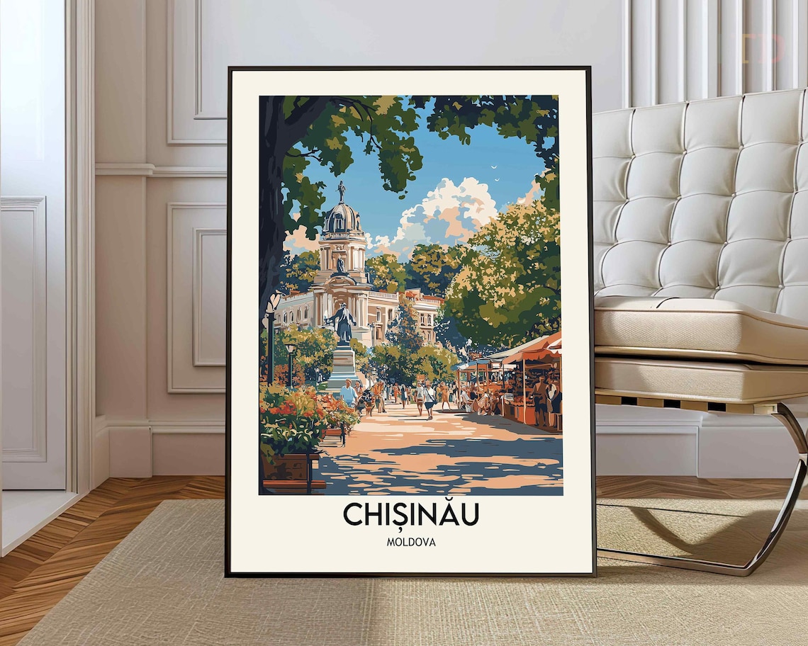 Chisinau Moldova Vintage-Style City Square Travel Illustration Poster