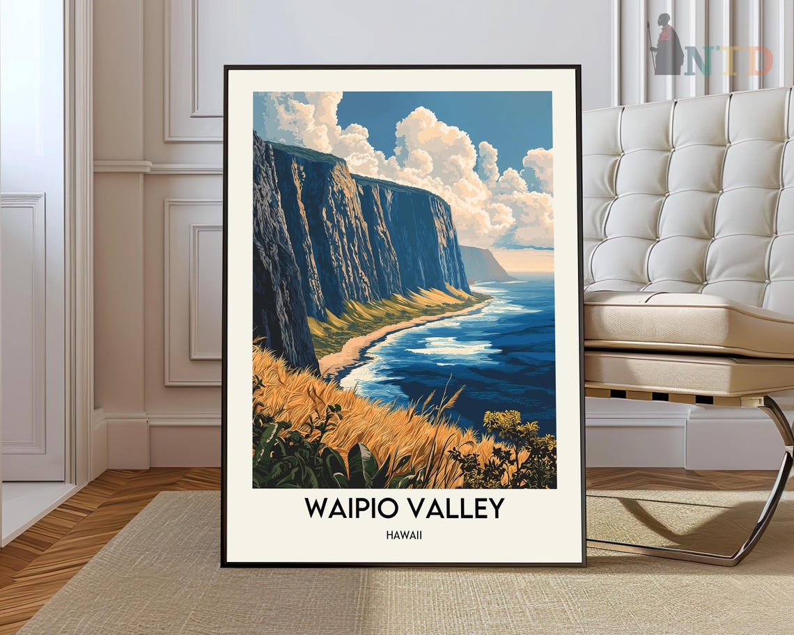 Waipio Valley Hawaii Dramatic Sea Cliffs Vintage Travel Poster