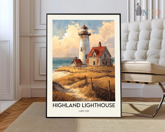 Highland Lighthouse Cape Cod Keepers House Beach Path Vintage Travel Poster