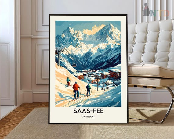 Saasfee Ski Resort Poster Wall Art Print Photo Siwtzerland