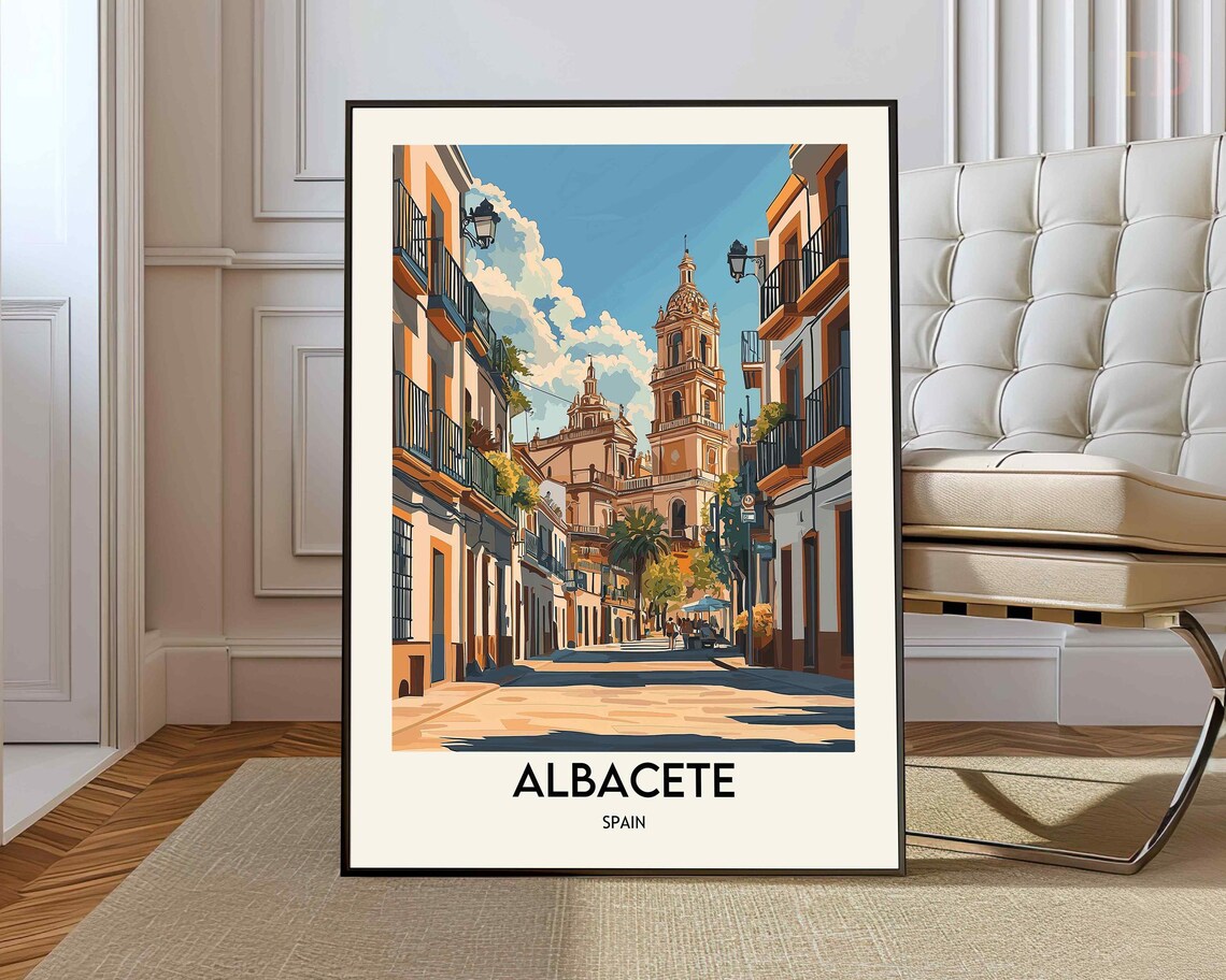Albacete Spain Historic Street Old Town Cathedral Travel Print