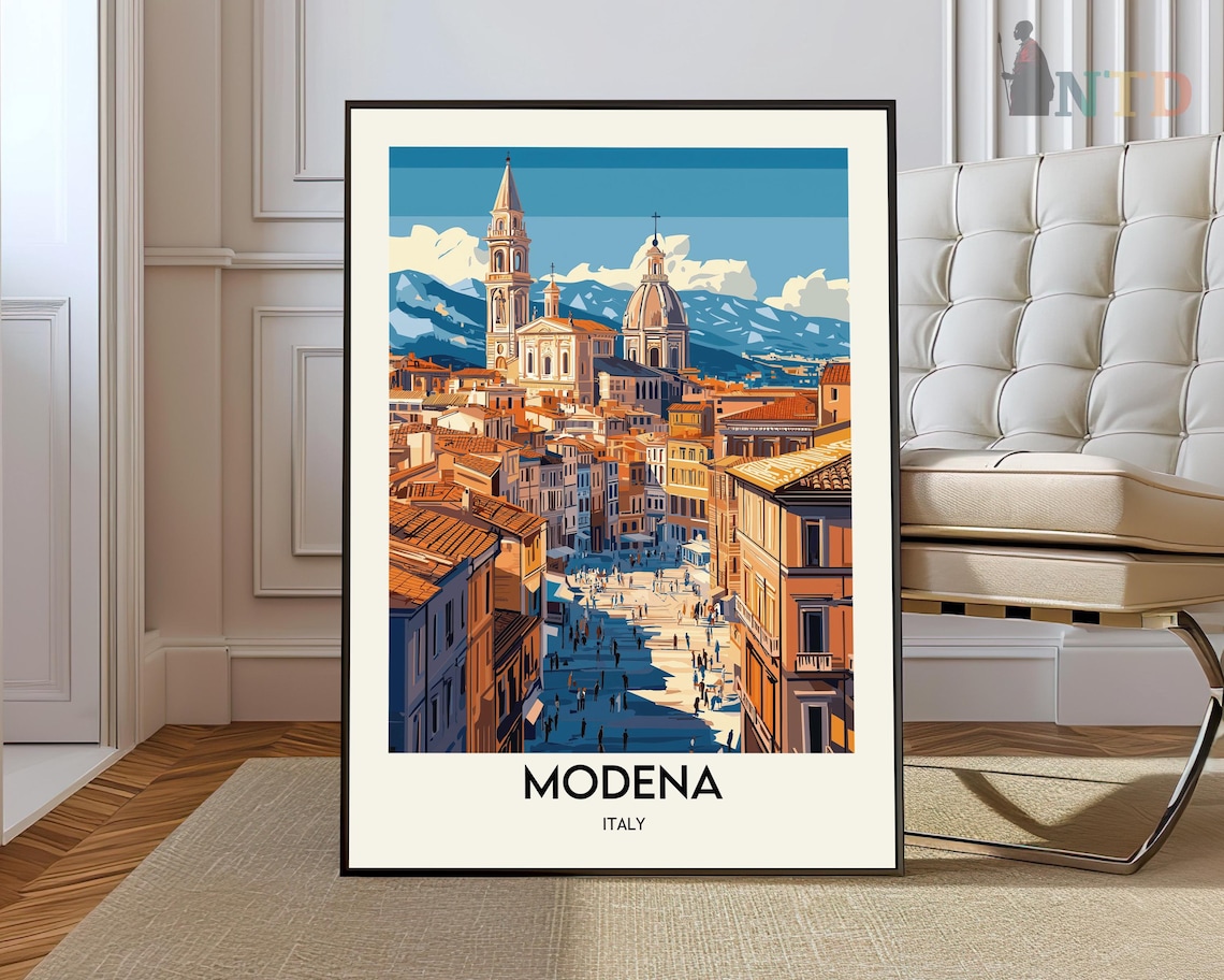 Modena Italy Vintage Travel Poster Cathedral Domes City Street