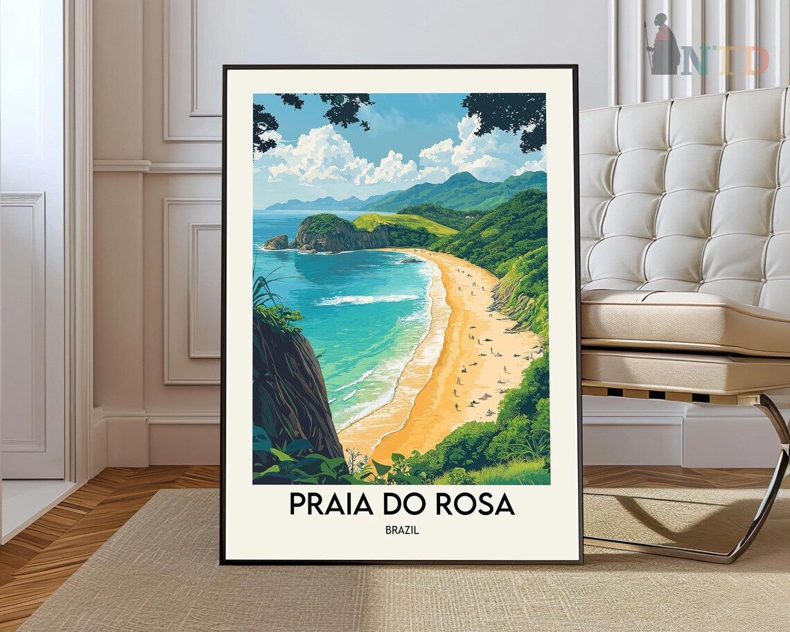 Praia do Rosa Brazil Turquoise Beach Hills Travel Art Poster